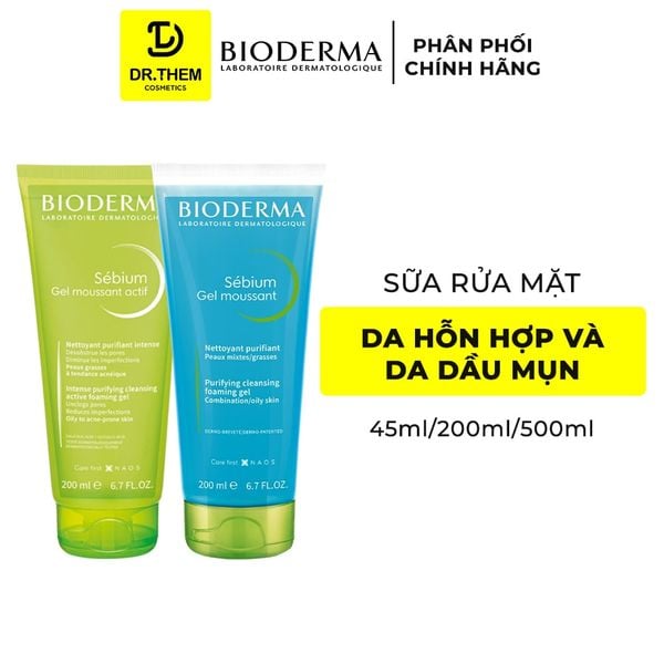 Sữa Rửa Mặt Tạo Bọt, Cho Da Hôn Hợp Và Da Dầu Mụn Bioderma Sebium Gel Moussant Gel