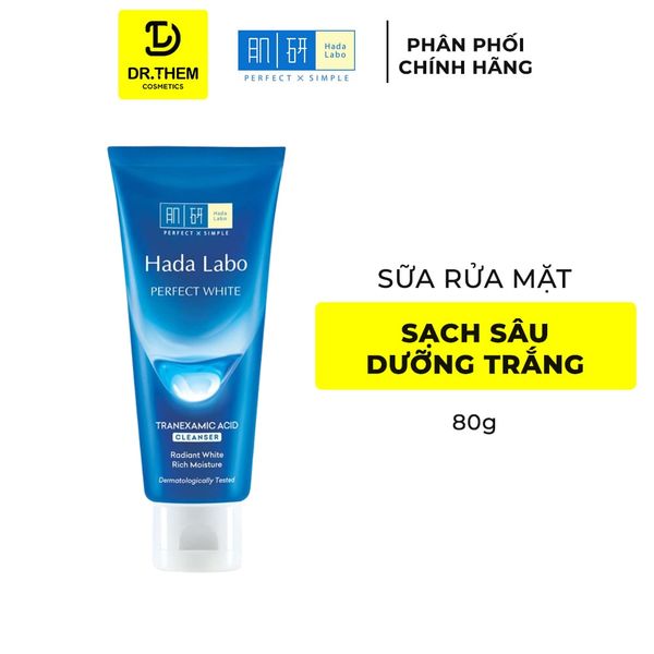 Sữa Rửa Mặt Hada Labo Perfect White Tranexamic Acid 80g - Kem Rửa Mặt Dưỡng Trắng, Mờ Thâm Sạm Sau 7 Ngày