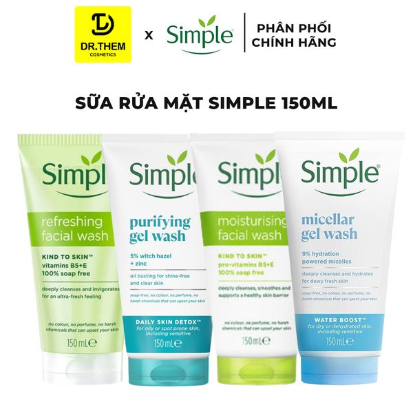 Sữa Rửa Mặt Simple Refreshing Gel Wash - Sạch Thoáng Dịu Nhẹ Cho Da Dầu Mụn, Nhạy Cảm 150ml