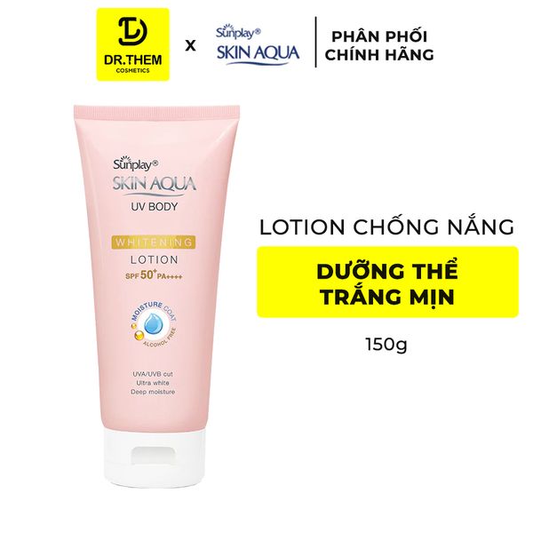 Lotion Chống Nắng Sunplay Skin Aqua UV Body Whitening Lotion SPF 50+ PA++++ Dưỡng Thể Sáng Mịn 150g