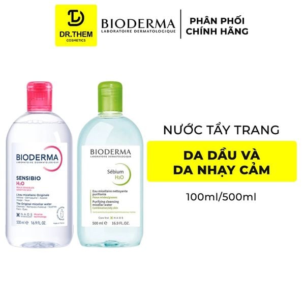 Nước Tẩy Trang Bioderma Cho Da Dầu Mụn Sebium / Da Nhạy Cảm Sensibio H2O 100ml - 250ml - 500ml