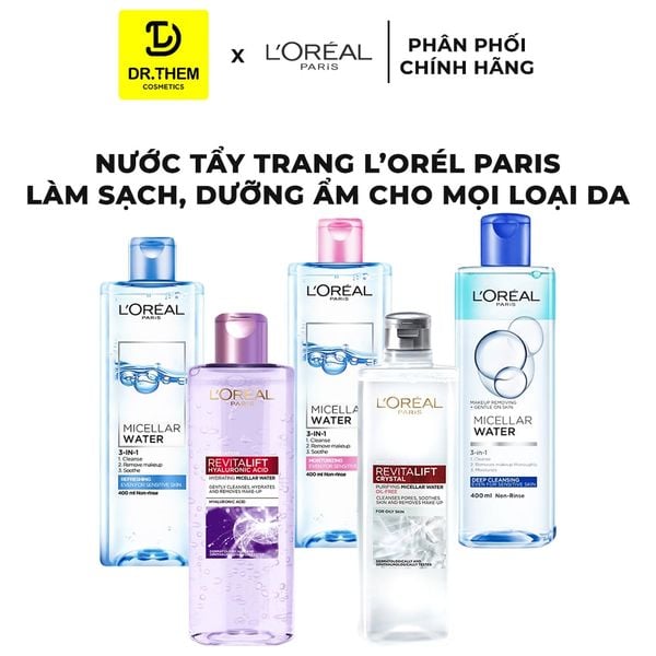 Nước Tẩy Trang L'Oreal Paris 3in1 Micellar Water Làm Sạch, Dưỡng Ẩm Cho Mọi Loại Da 95ml/ 400ml