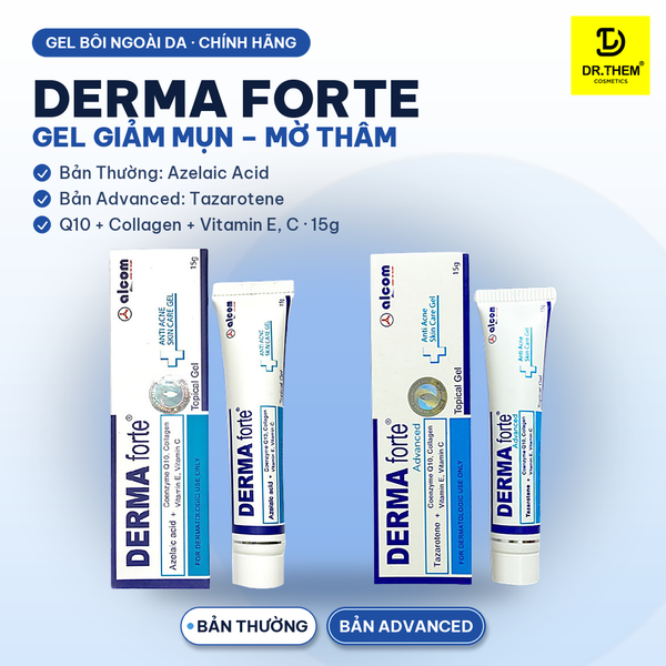 Gel Giảm Mụn Alcom Derma Forte 15g - Bản Thường (Azelaic Acid) / Bản Advanced (Tazarotene), Mờ Thâm