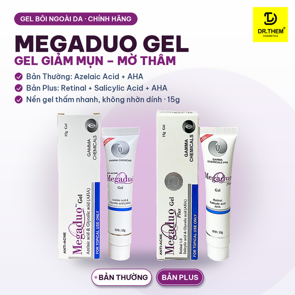 Gel Giảm Mụn Megaduo 15g - Bản Thường (Azelaic + AHA) / Bản Plus (Retinal + Salicylic + AHA), Giảm Mụn Mờ Thâm