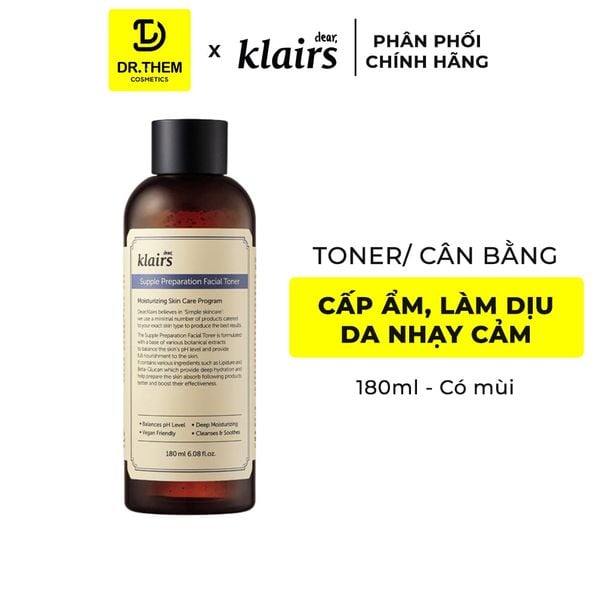 Nước Hoa Hồng Klairs Supple Preparation Facial Toner Dành Cho Da Nhạy Cảm 180ml