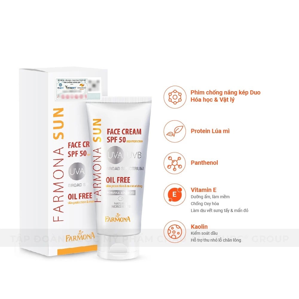 Kem Chống Nắng Farmona Sun Face Cream Oil Free SPF50+ Không Chứa Dầu Dành Cho Da Dầu Mụn 50ml 4