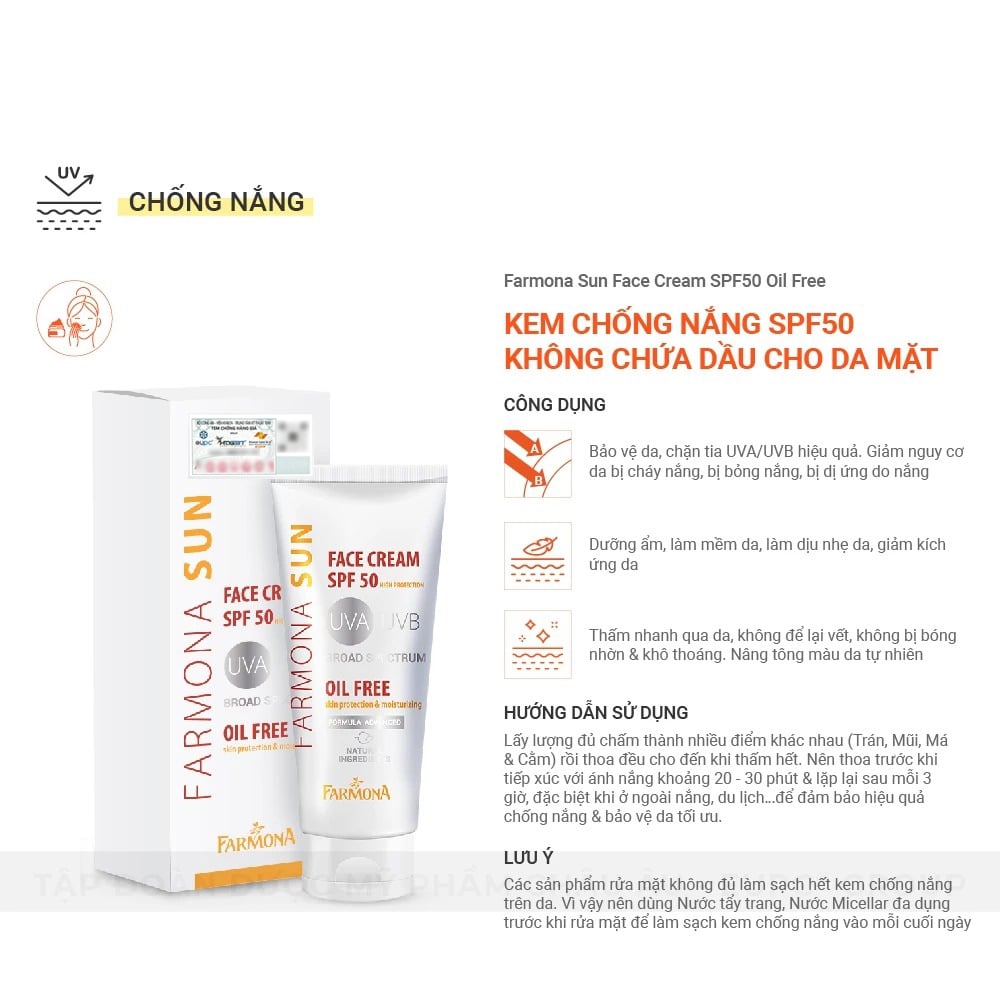 Kem Chống Nắng Farmona Sun Face Cream Oil Free SPF50+ Không Chứa Dầu Dành Cho Da Dầu Mụn 50ml 3
