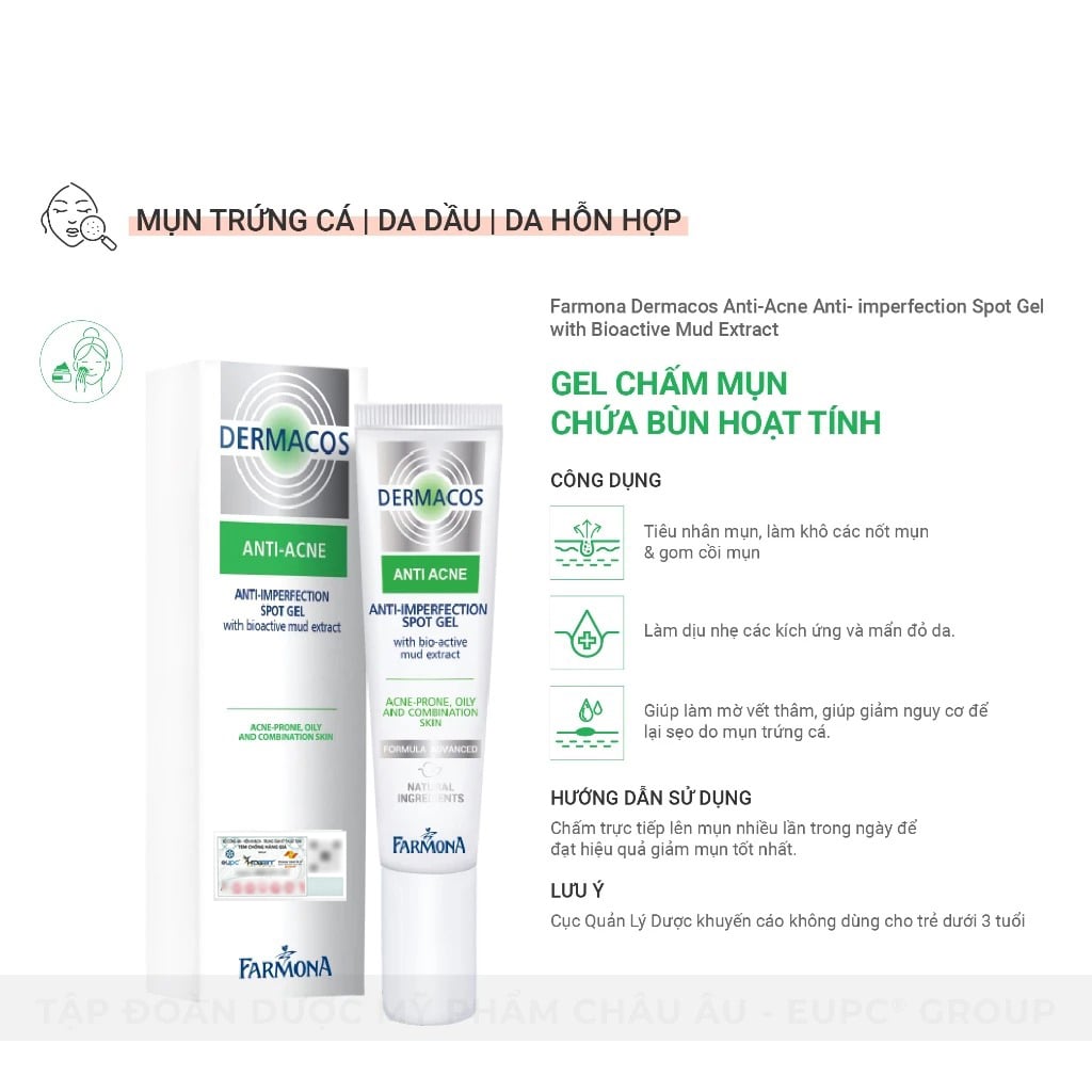 Gel Chấm Mụn Farmona Dermacos Anti Acne Imperfection Spot Gel Chứa Bùn Hoạt Tính Giảm Mụn Hiệu Quả 15ml 3