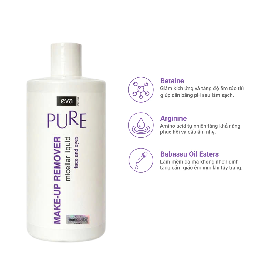 Eva Natura Pure Nước Micellar Tẩy Trang Mặt Mắt Môi Dịu Nhẹ 500ml 3