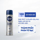  Khử Mùi Nivea Men Silver Protect Phân Tử Bạc Ngăn Khuẩn Gây Mùi (Xịt 150ml / Lăn 50ml) 