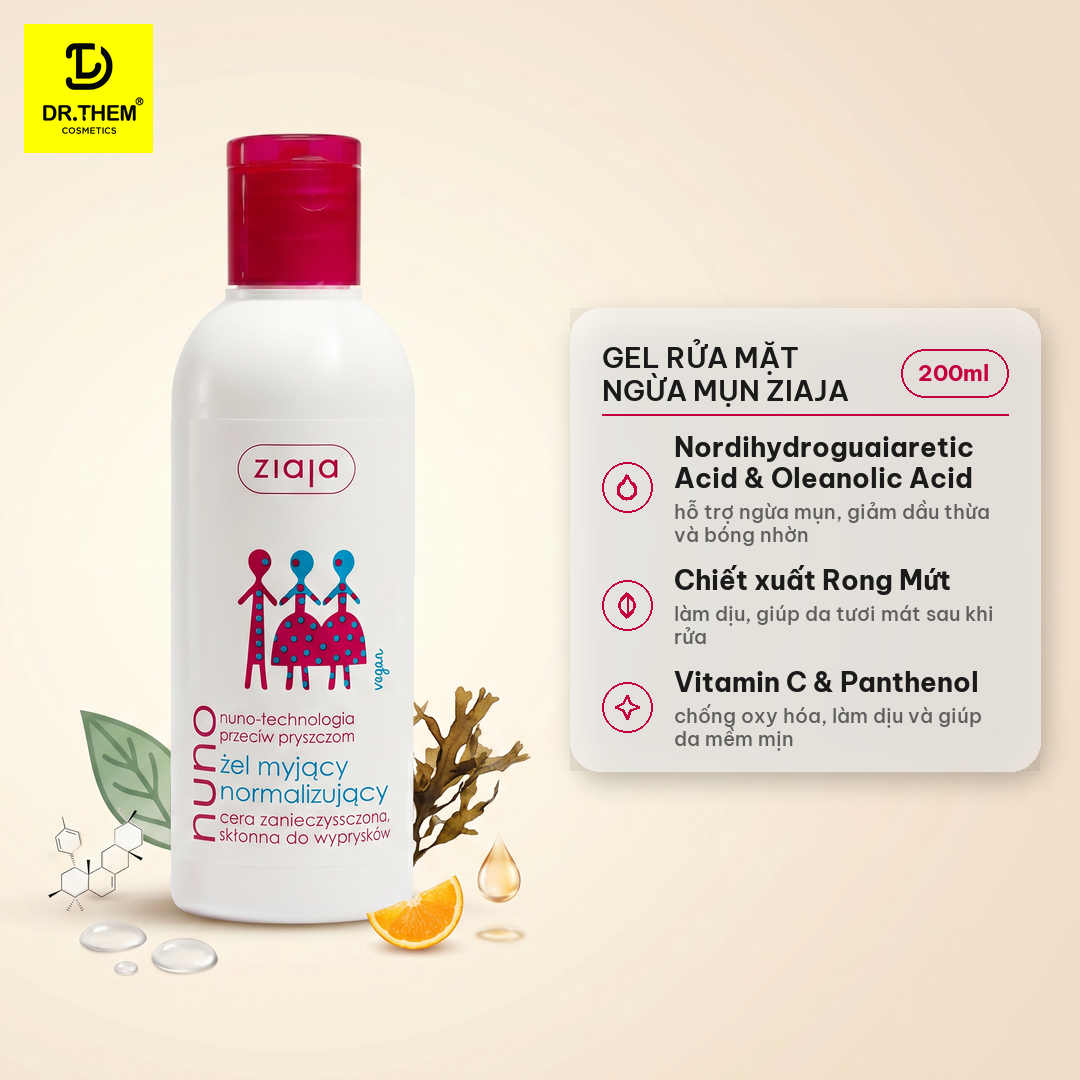 Gel Rửa Mặt Ngừa Mụn Ziaja Nuno Cho Da Dầu Da Hỗn Hợp 200ml – Không Gây Kích Ứng 2