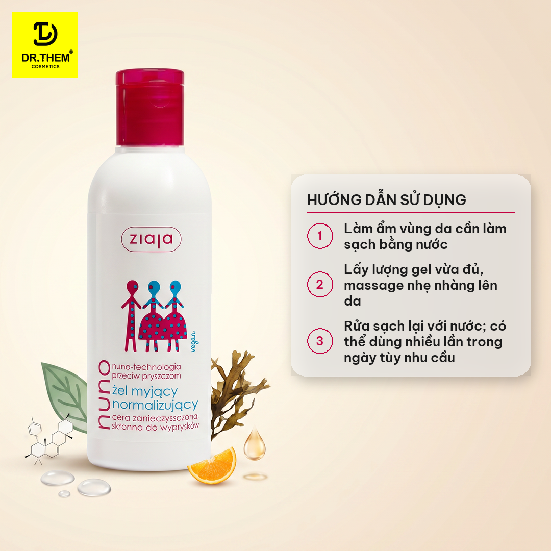 Gel Rửa Mặt Ngừa Mụn Ziaja Nuno Cho Da Dầu Da Hỗn Hợp 200ml – Không Gây Kích Ứng 3