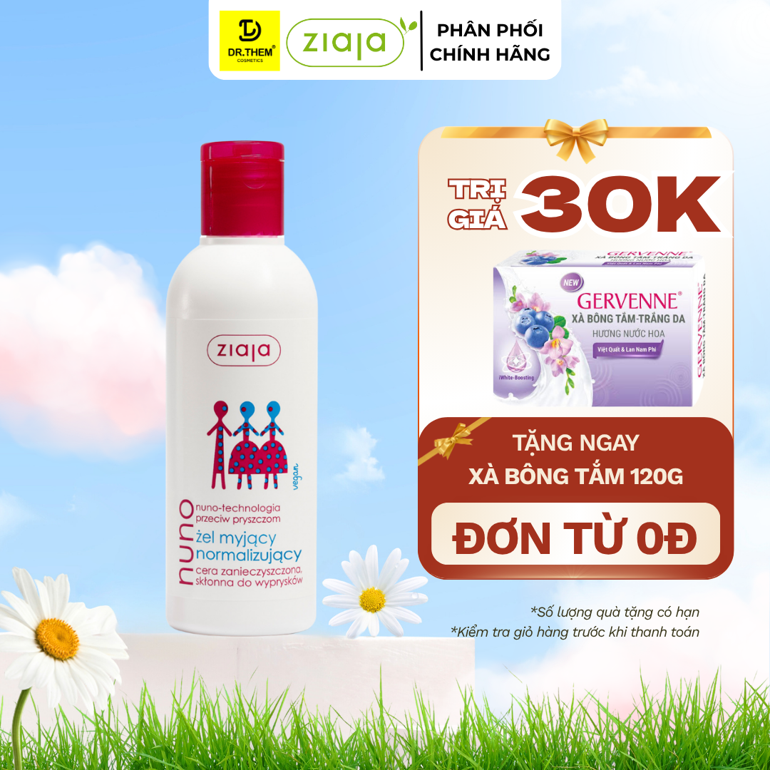 Gel Rửa Mặt Ngừa Mụn Ziaja Nuno Cho Da Dầu Da Hỗn Hợp 200ml – Không Gây Kích Ứng