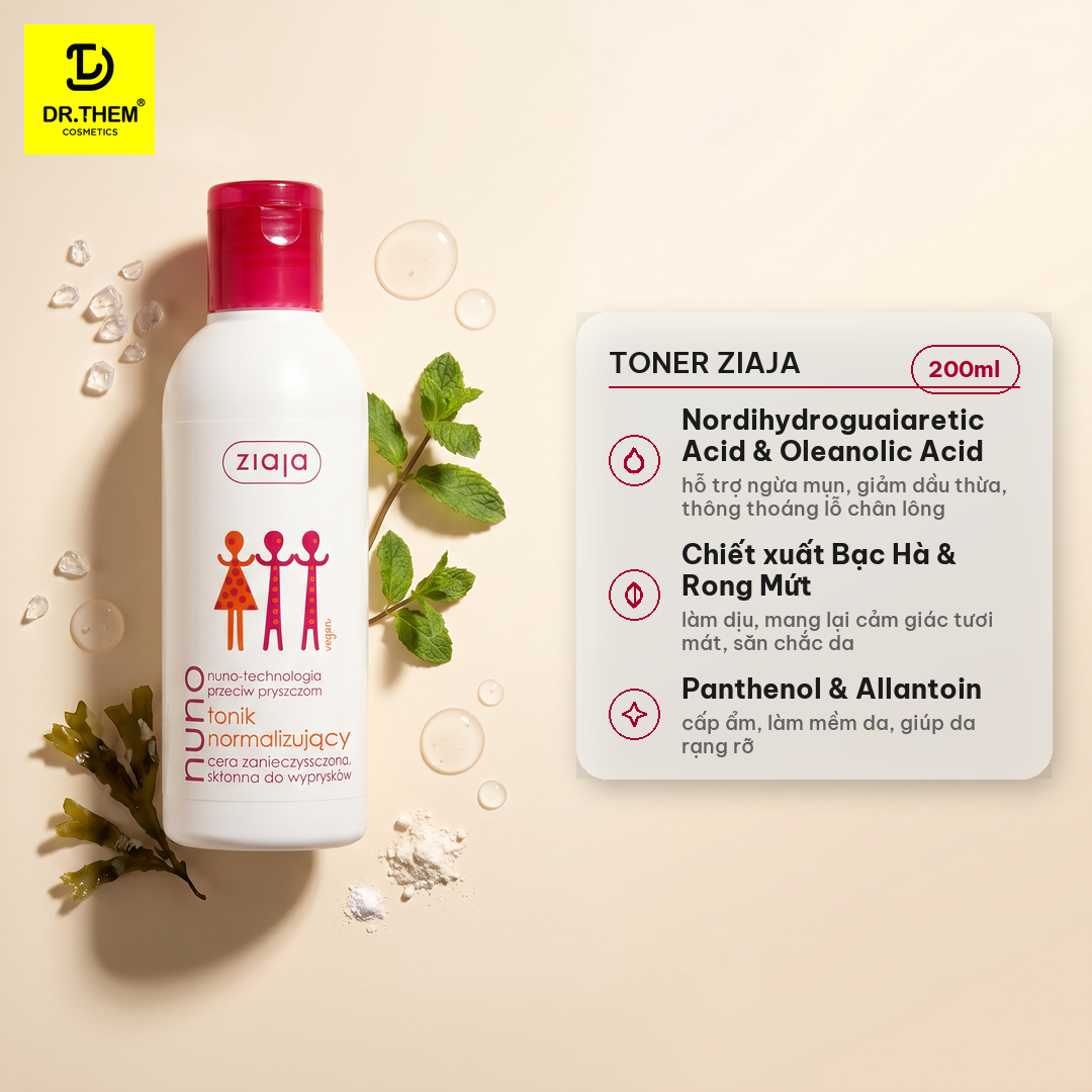 Toner Ziaja Nuno – Nước Cân Bằng Cho Da Dầu Mụn 200ml, Không Gây Kích Ứng 2