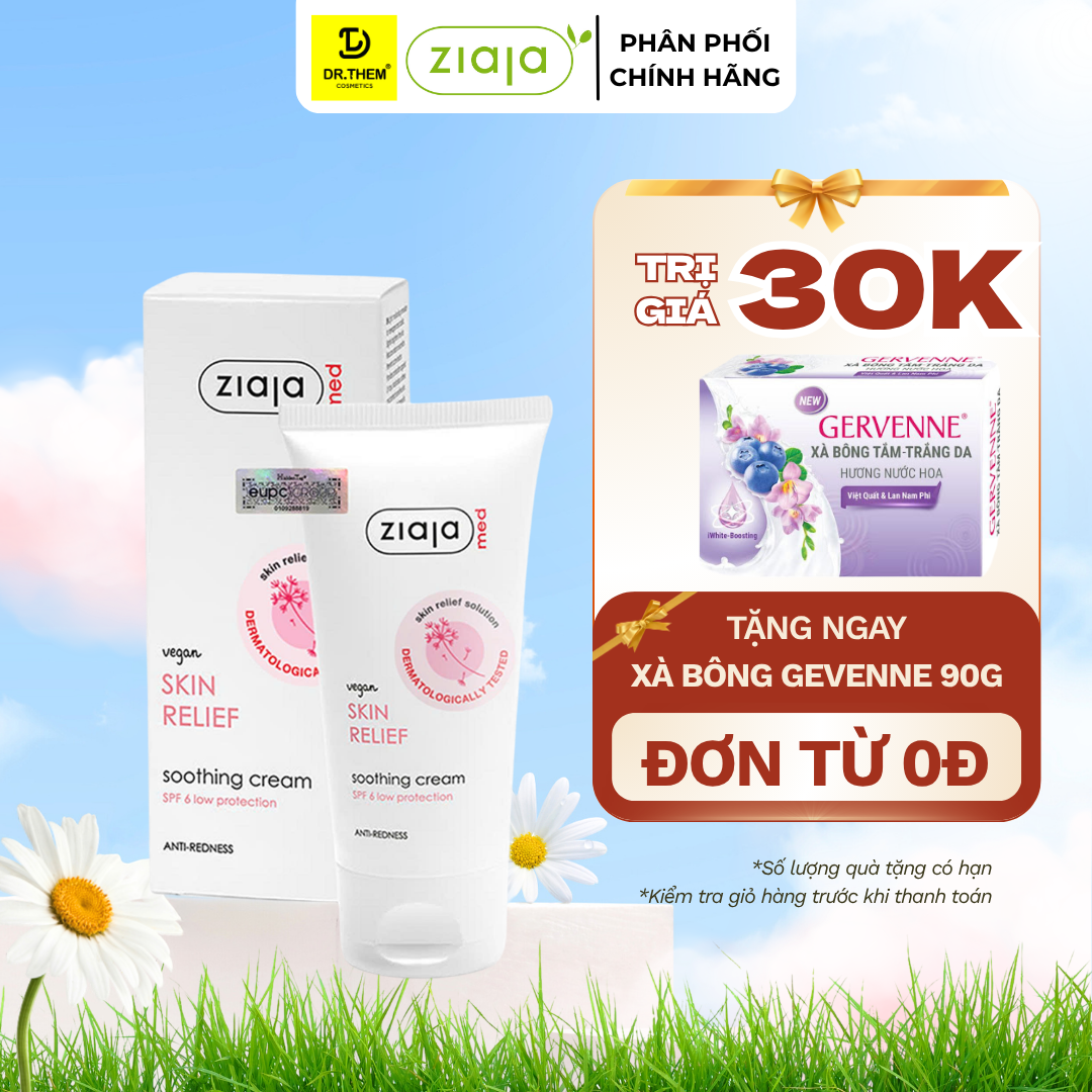 Kem Dịu Nhẹ Ngừa Mẩn Đỏ Ziaja Med Skin Relief Dermatological Formula Soothing Cream Anti-Redness 50ml
