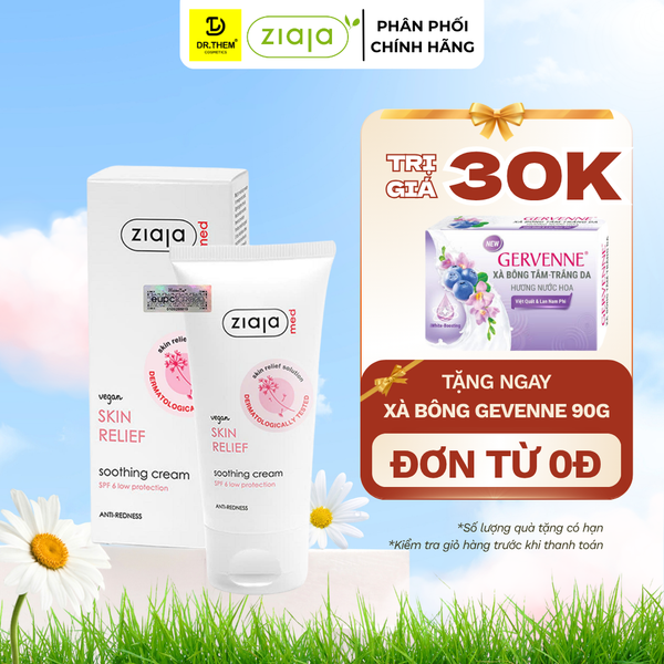 Kem Dịu Nhẹ Ngừa Mẩn Đỏ Ziaja Med Skin Relief Dermatological Formula Soothing Cream Anti-Redness 50ml