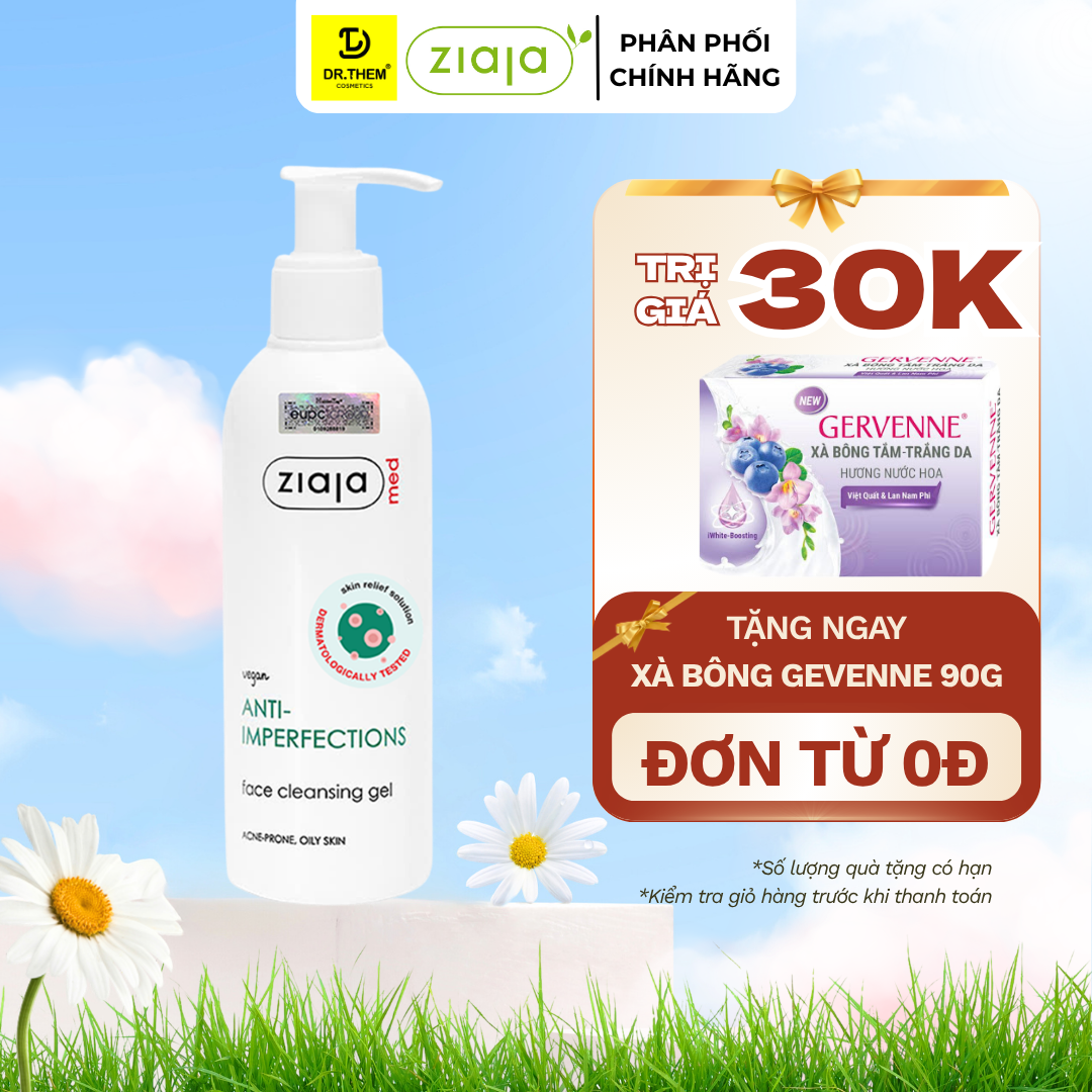 Sữa Rửa Mặt Giảm Mụn Ngừa Khuẩn Ziaja Med Anti-imperfections Dermatological Formula Cleansing Gel 200ml