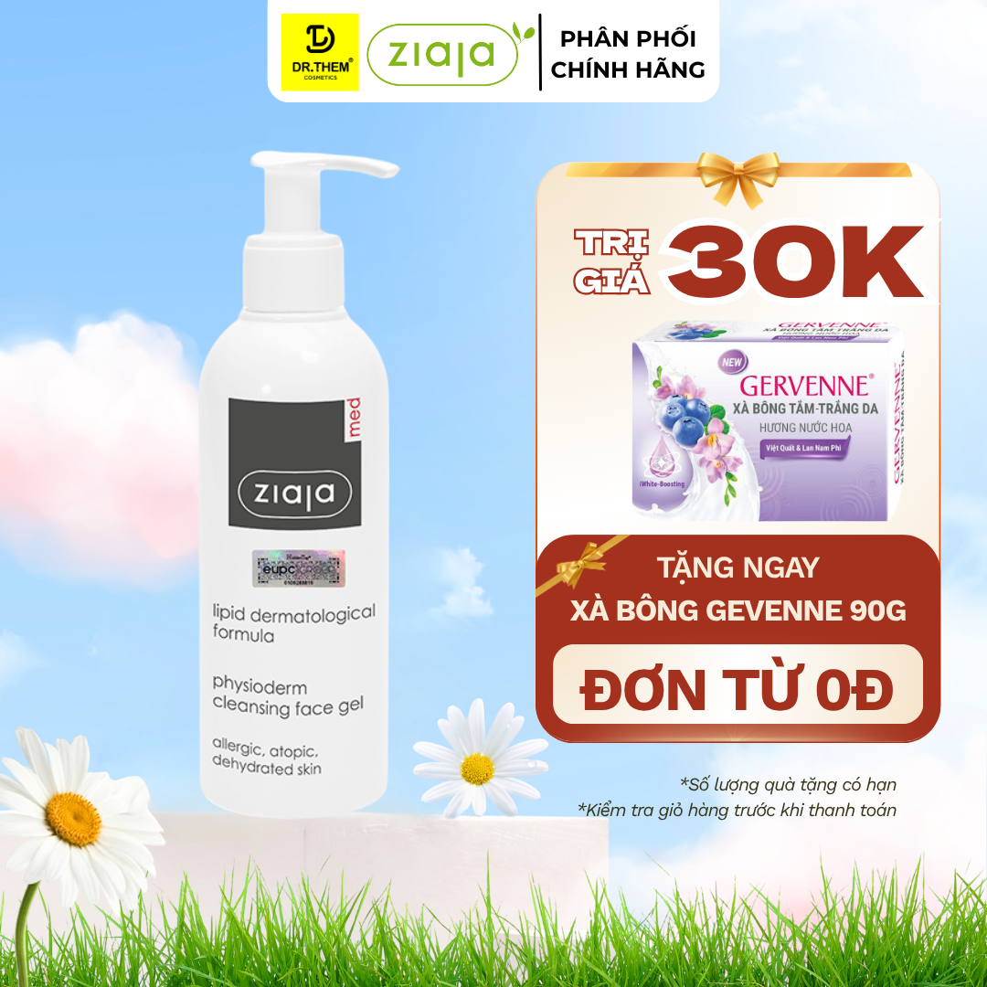 Gel Lau Rửa Da Sinh Lý Ziaja Med Lipid Dermatological Formula Physioderm Cleansing Face Gel 200ml