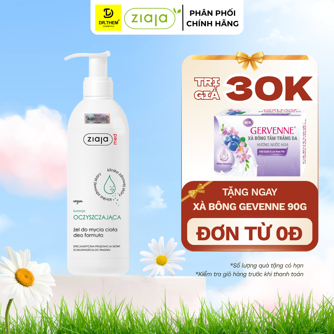 Gel Tắm Ngừa Khuẩn Nấm Ziaja Med Kuracja Oczyszczajaca Zel Do Mycia Ciala Deo Formula 400ml