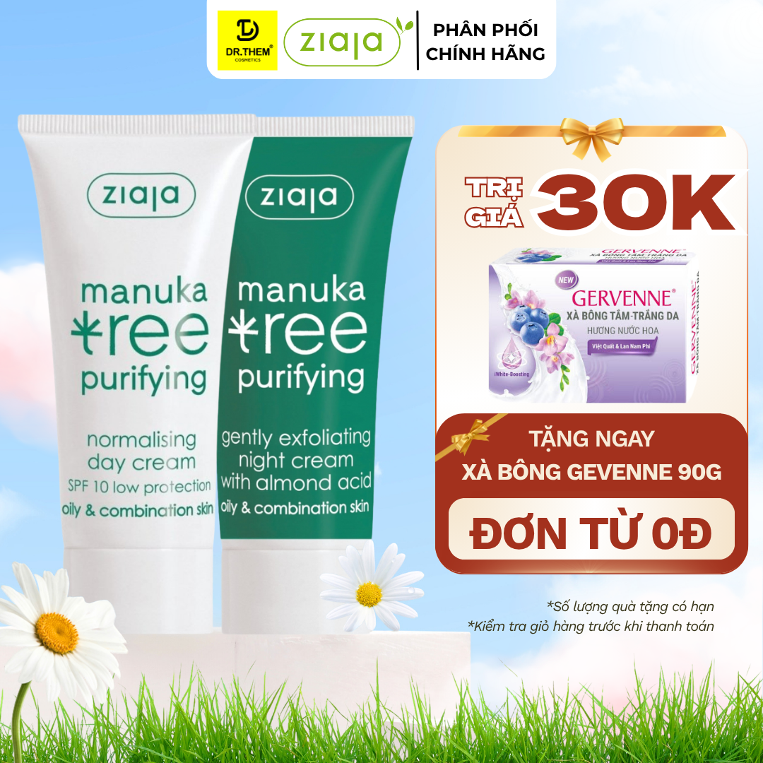 Kem Dưỡng Kiềm Dầu Cân Bằng Ngày/ Đêm Cho Da Dầu Mụn Ziaja Manuka Tree Purifying Normalising Day/ Gently Exfoliating Night Cream 50ml