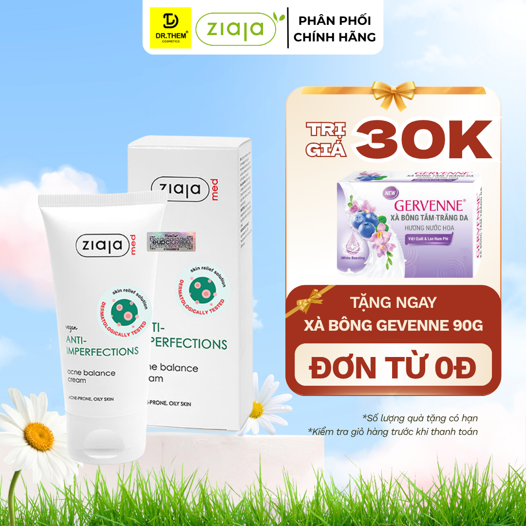 Kem Dưỡng Ngừa Mụn Trứng Cá Ziaja Med Anti-Imperfections Dermatological Formula Acne Balance Cream 50ml