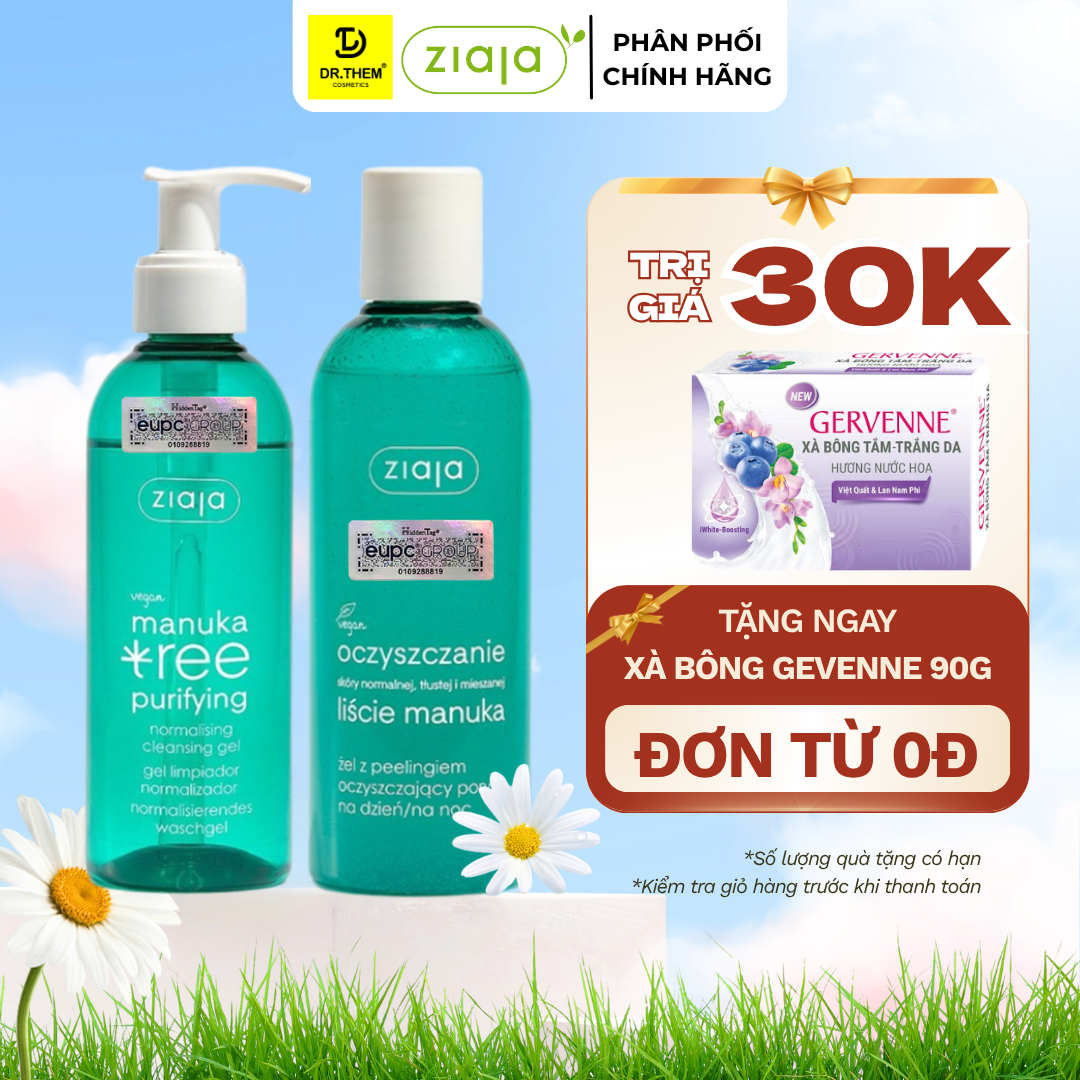 Gel Rửa Mặt Sạch Sâu, Điều Hòa Tuyến Bã Nhờn Ziaja Manuka Tree Purifying Normalising Cleansing Gel 200ml