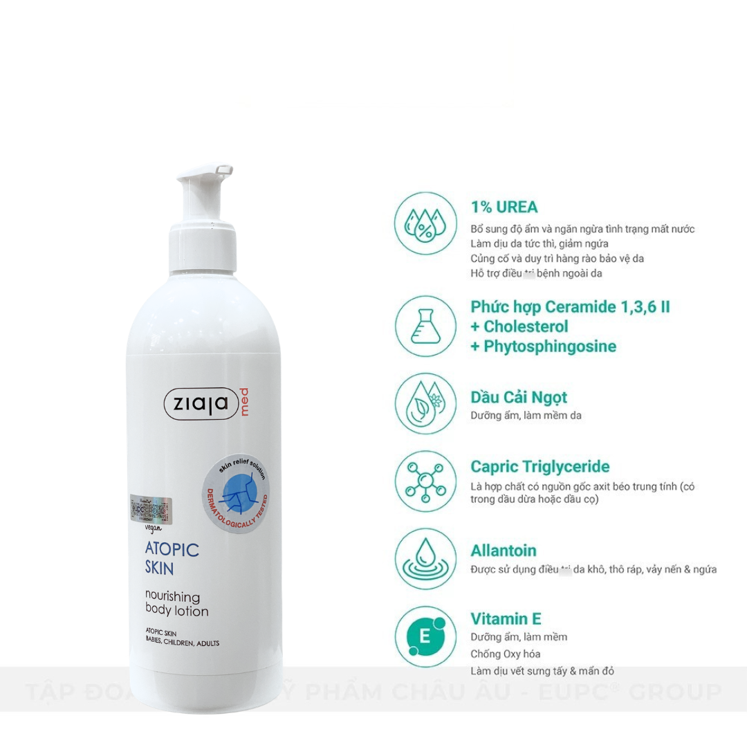 Nhũ Tương Mượt Da Toàn Thân 1% Urê Ziaja Med Atopic Skin Dermatological Formula Body Lotion Nourishing 400ml 6