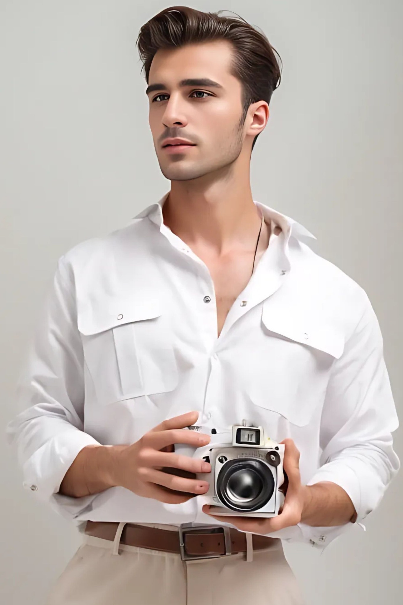 Áo Sơ Mi Nam Linen Có Túi Safari