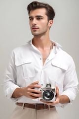 Áo Sơ Mi Nam Linen Có Túi Safari