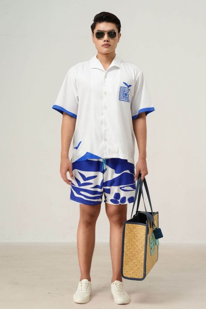 Áo Sơ Mi Nam Đi Biển Blue Stamp