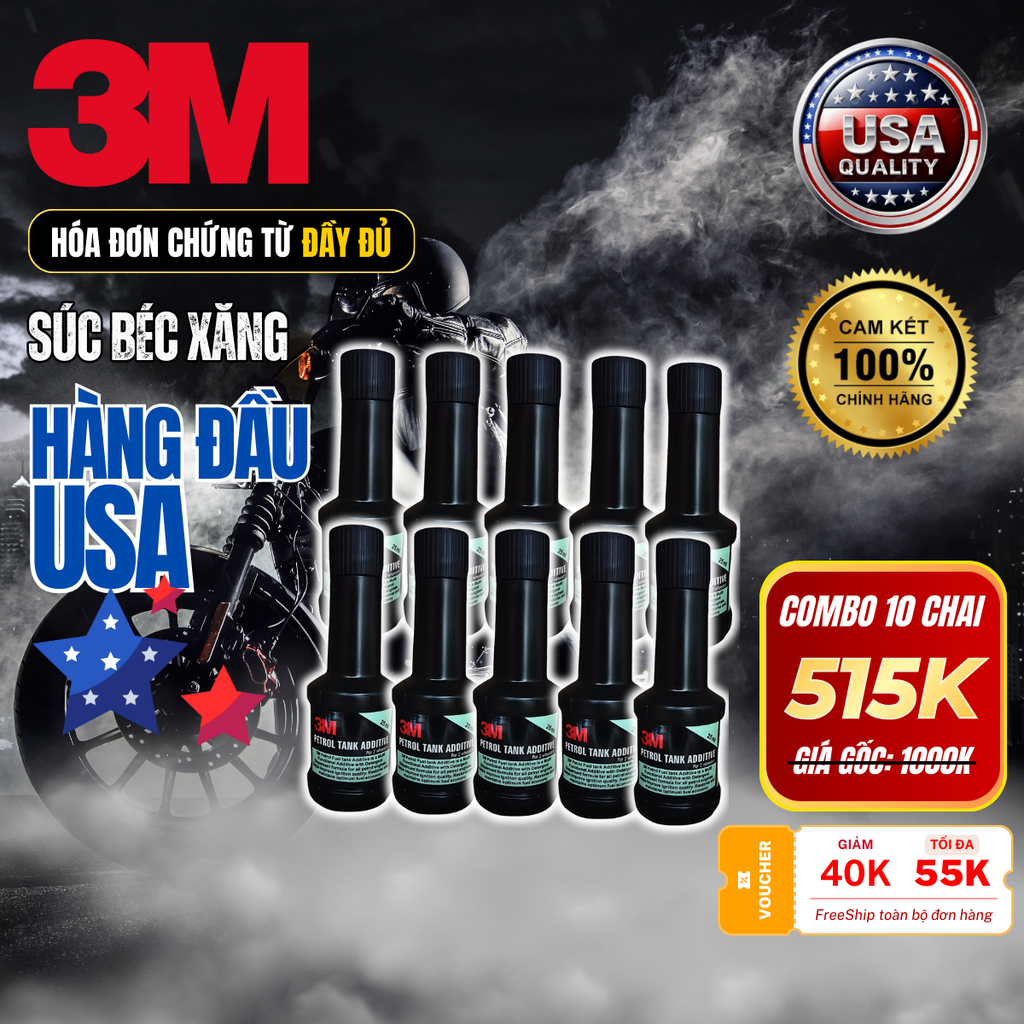 [COMBO 10 CHAI] Dung Dịch Vệ Sinh Kim Phun Buồng Đốt Chính Hãng 3M USA, Tiết Kiệm Nhiên Liệu, Bảo Vệ Động Cơ, Hoá Đơn Chứng Từ Đầy Đủ, 25ML