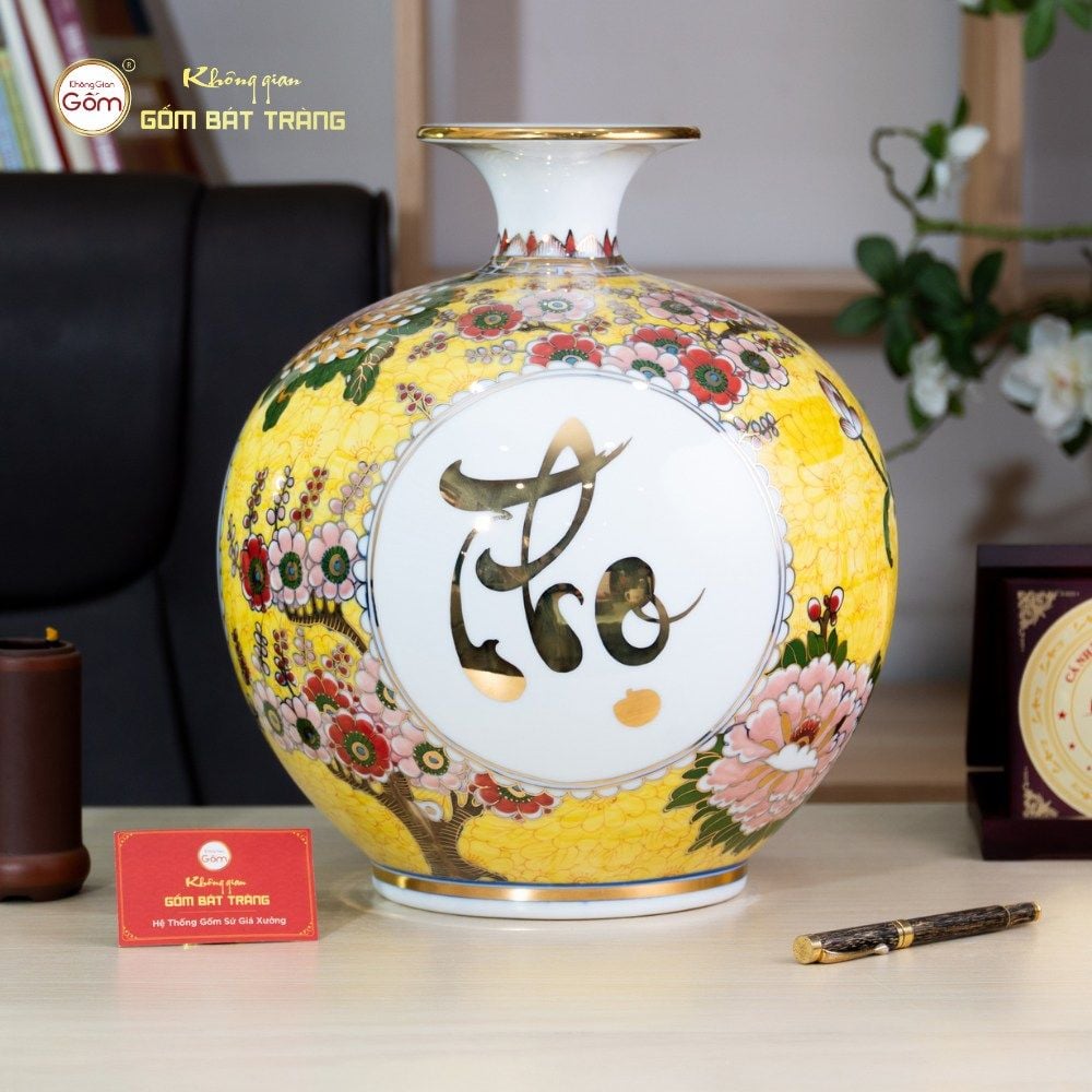 Bình Hút Lộc Tam Phúc Mãn Đường Tứ Hoa Phú Quý Ngàn Hoa Kim Bảo Vẽ Vàng