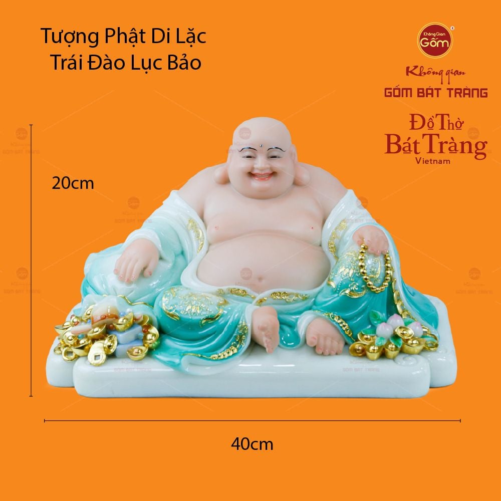 Tượng Phật Di Lặc Trái Đào Xanh Lục Bảo