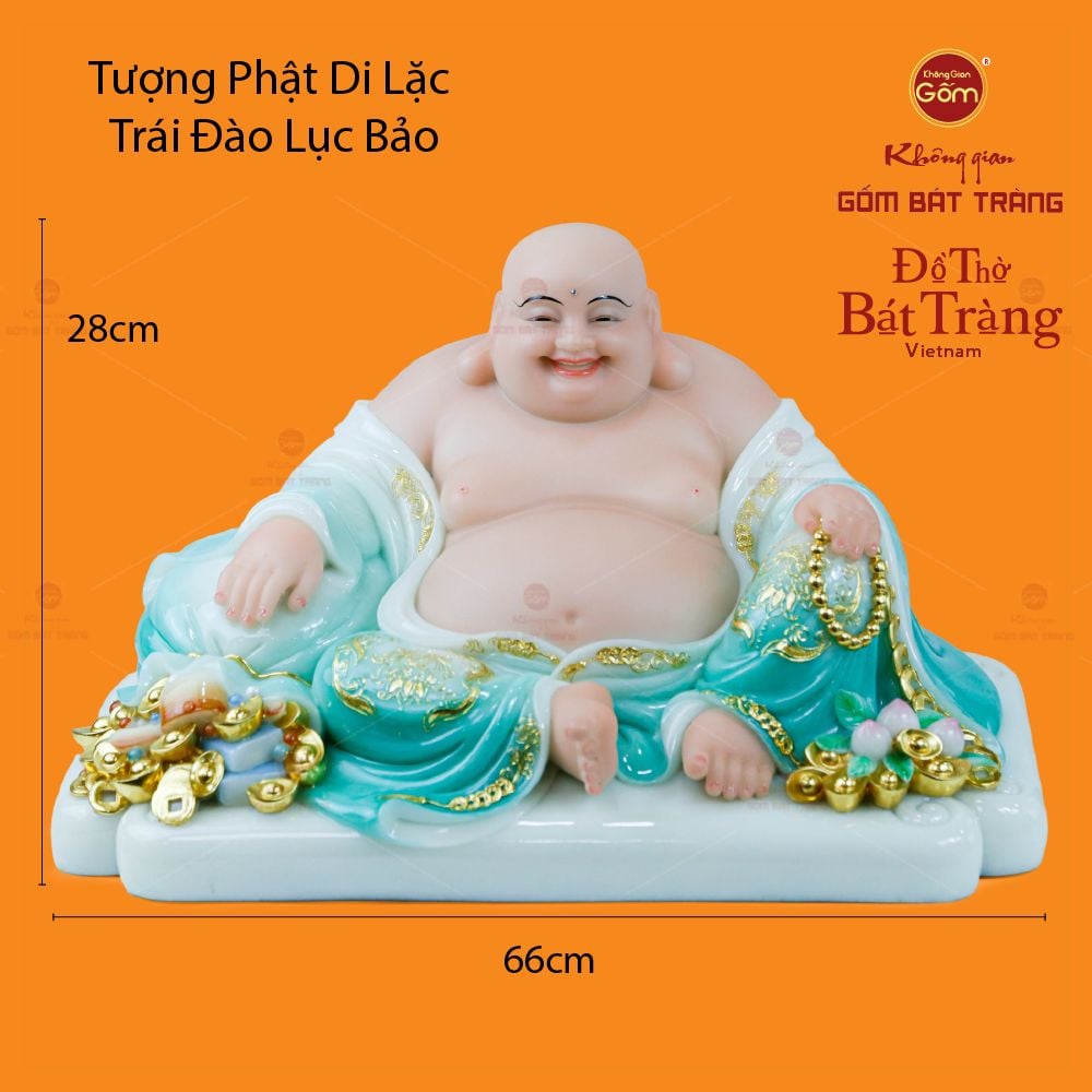 Tượng Phật Di Lặc Trái Đào Xanh Lục Bảo