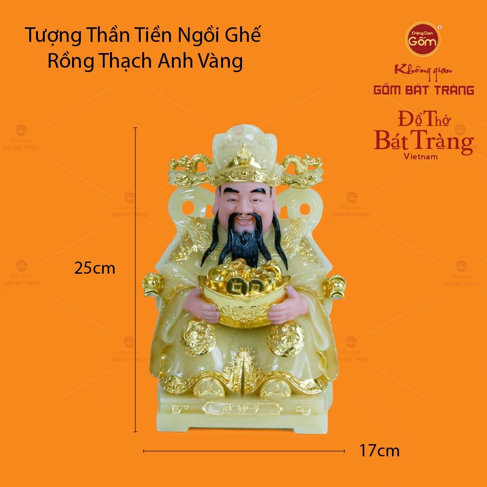 Tượng Thần Tiền Dáng Ngồi Ghế Rồng Thạch Anh Vàng