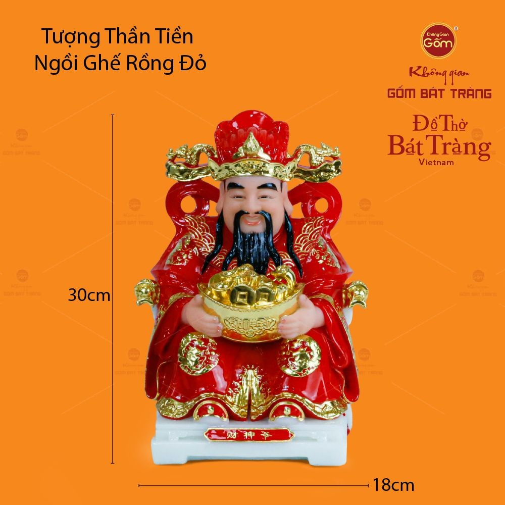 Tượng Thần Tiền Dáng Ngồi Ghế Rồng Đỏ