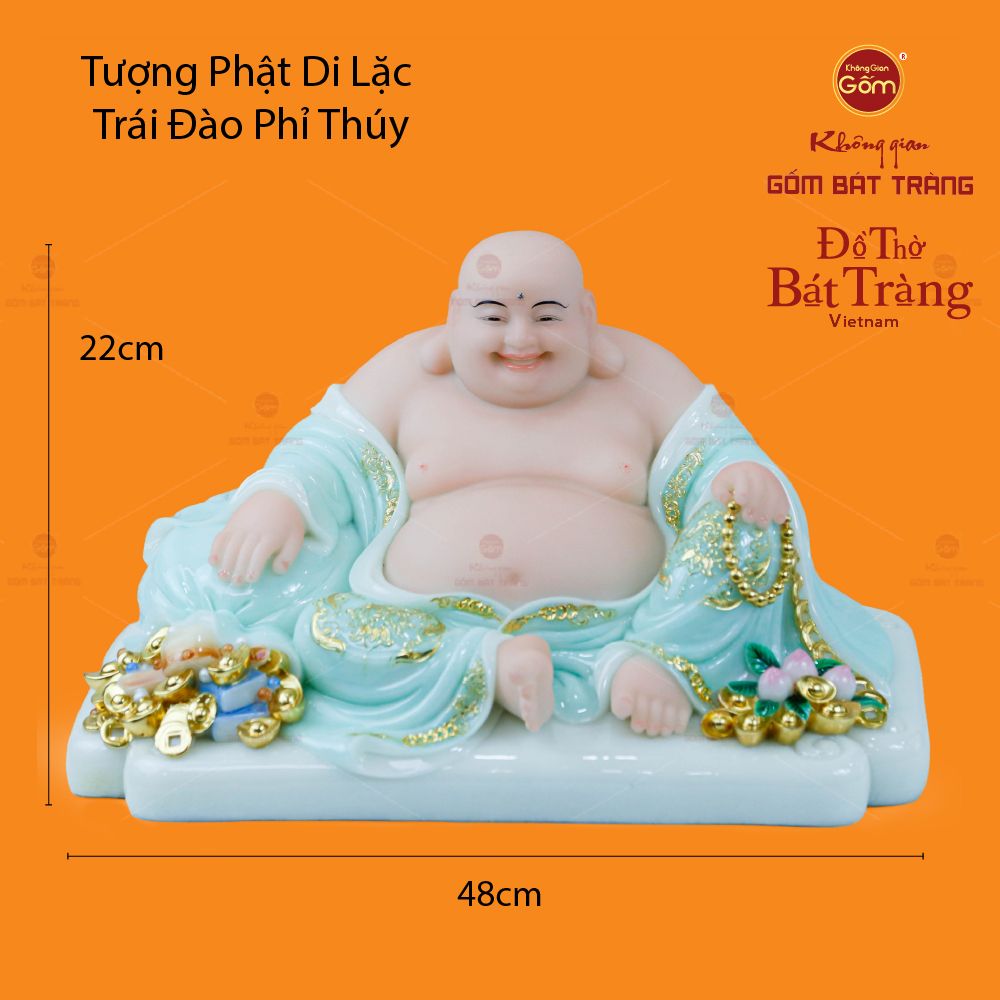 Tượng Phật Di Lặc Trái Đào Trắng Phỉ Thúy