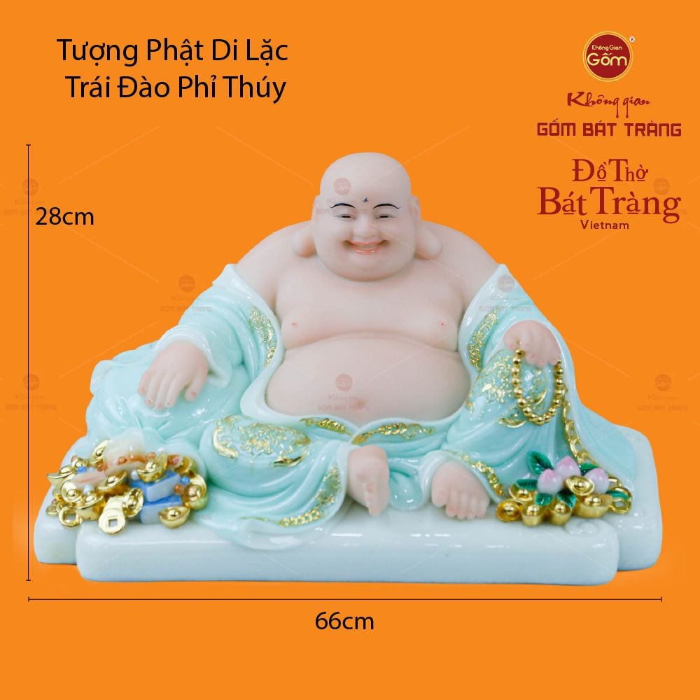 Tượng Phật Di Lặc Trái Đào Trắng Phỉ Thúy