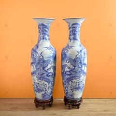 Lộc Bình Béo 1M4 Men Lam Họa Tiết Tùng Hạc