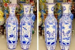 Lộc Bình 1M2 Men Lam Họa Tiết Phúc Đức Tứ Cảnh