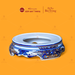 Đế Bát Hương Men Lam Nổi Song Long Chầu Nguyệt Vẽ Vàng