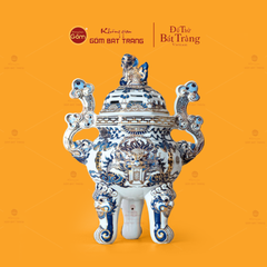 Đỉnh Hương Thờ Men Lam Vẽ Vàng Vẽ Rồng