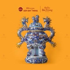 Đỉnh Hương Thờ Men Lam Vẽ Vàng Họa Tiết Thanh Long