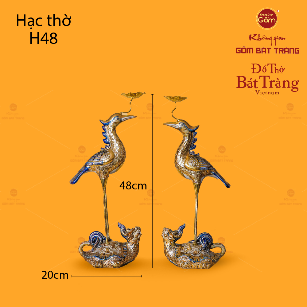 Hạc Thờ Men Rạn Vẽ Vàng (Chiếc)