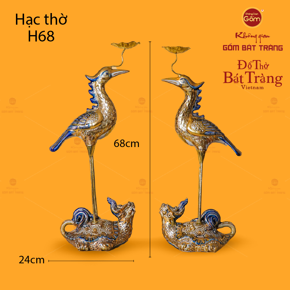 Hạc Thờ Men Rạn Vẽ Vàng (Chiếc)