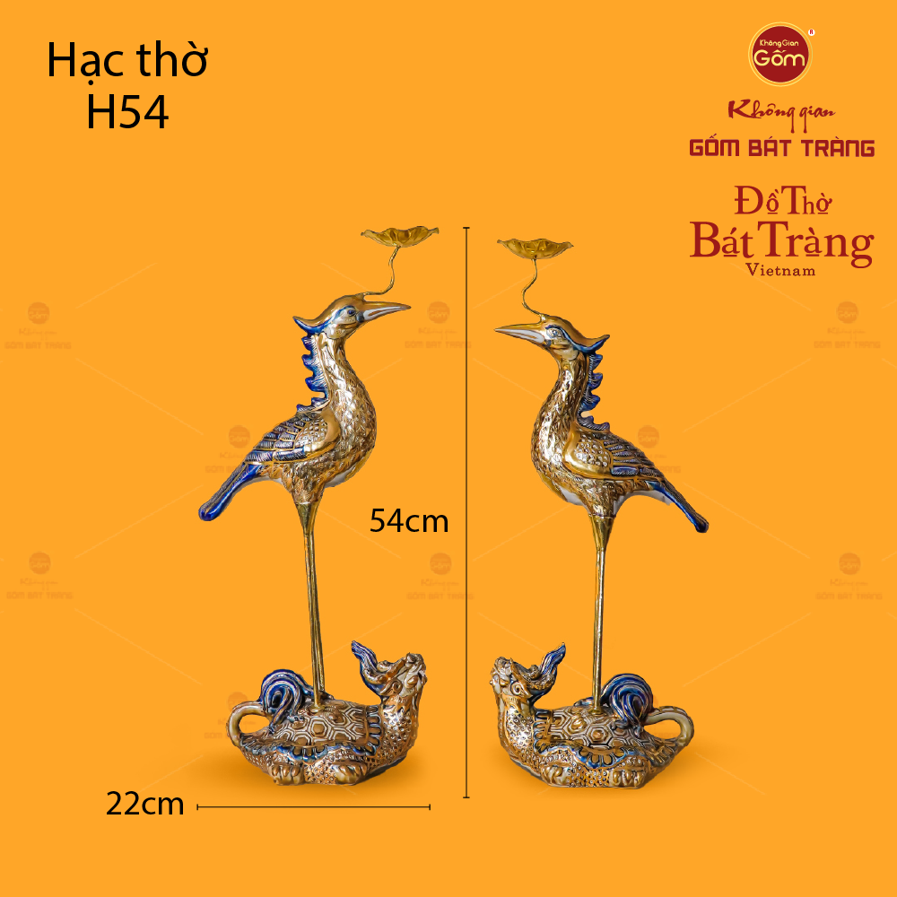 Hạc Thờ Men Rạn Vẽ Vàng (Chiếc)