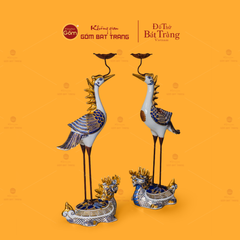 Hạc Thờ Trắng Men Lam Vẽ Vàng (Chiếc)