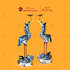 Hạc Thờ Xanh Men Lam Vẽ Vàng (Chiếc)