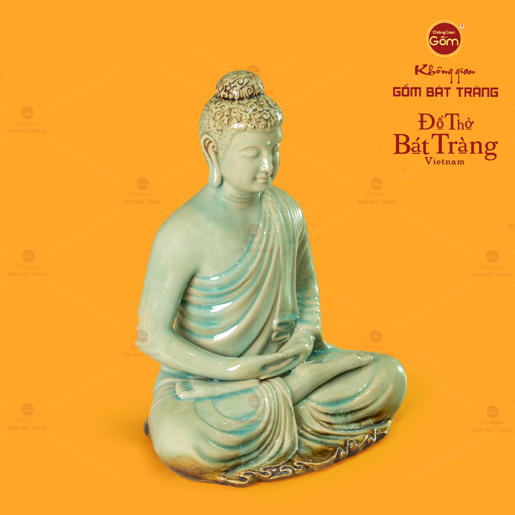Tượng Phật Thích Ca Ngồi Thiền Định Trước Lá Bồ Đề