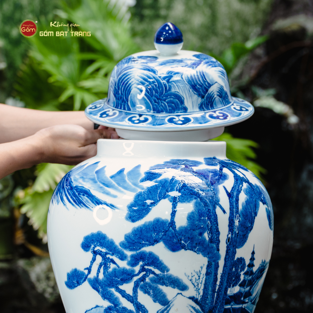 Chóe Men Lam Họa Tiết Đồng Quê Sơn Thủy
